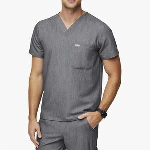 Figs Men's Gray Leon V-Neck Dual Pocket Scrub Shirt